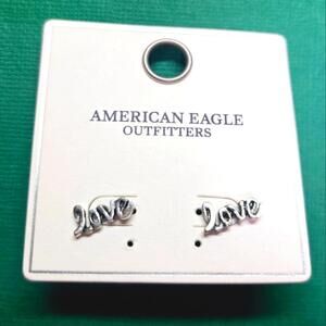 American Eagle Outfitters AEO " Love " Silver Tone Post Stud Earrings NWT